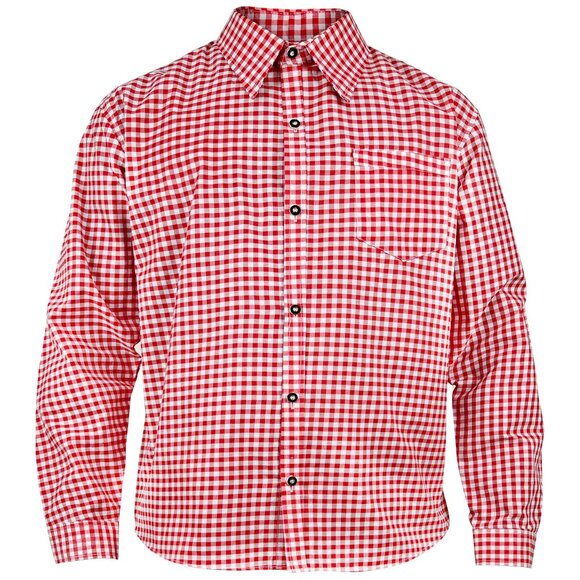 Red Bavarian Button Down Plaid Shirt | Oktoberfest Outfit | Classic German Wear - Picture 1 of 4